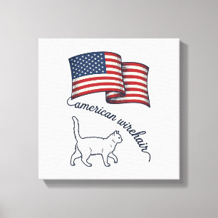 Patriotisk amerikansk Wirehair katt vintage design Canvastryck