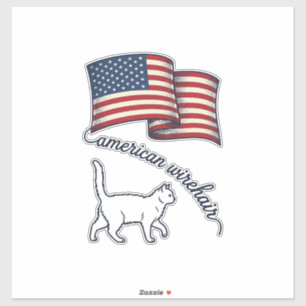 Patriotisk amerikansk Wirehair katt vintage design Klistermärken