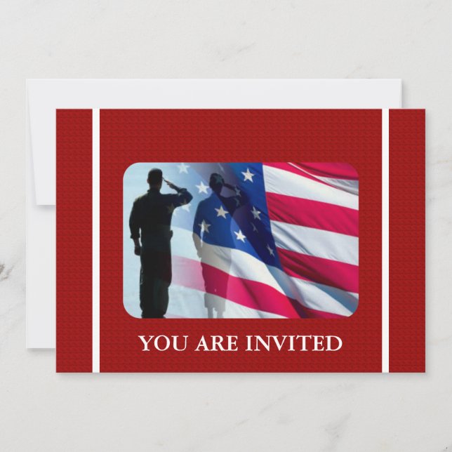 Patriotisk amerikanska flaggan med veteransoldaten inbjudningar (Framsida)