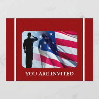 Patriotisk amerikanska flaggan med veteransoldaten inbjudningar