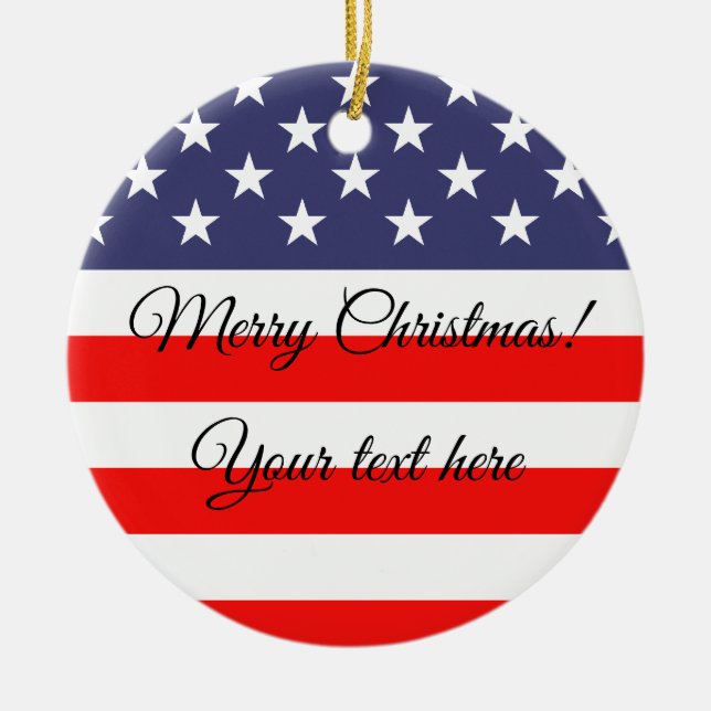 Patriotisk amerikanska flagganjulgranprydnad julgransprydnad keramik (Framsidan)