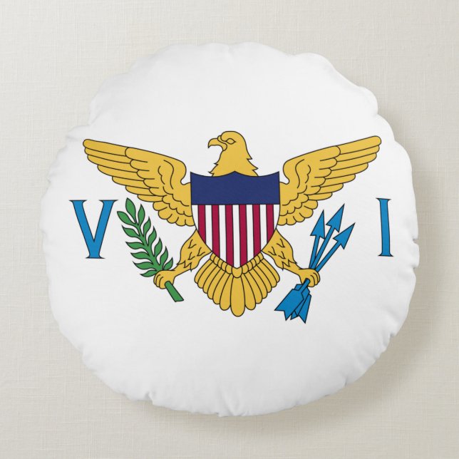 Patriotisk Amerikanska Jungfruöarnas flagga Rund Kudde (Framsidan)