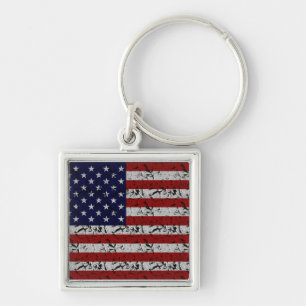 Patriotisk amerikanUSA-flagga av United States Fyrkantig Silverfärgad Nyckelring