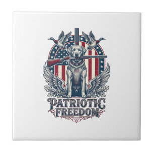 Patriotisk andjägare hund vektor grafisk t-shirt_1 kakelplatta