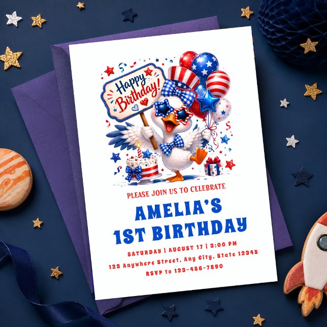 Patriotisk anka 1-årsdag inbjudningar (Skapare uppladdad)