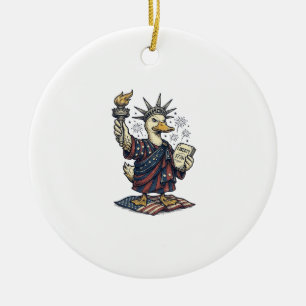 Patriotisk anka 4 juli Vintage T-Shirt Design_ Julgransprydnad Keramik
