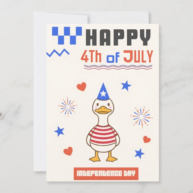 Patriotisk anka Glad 4 juli USA:s självständighet Julkort (Framsida)