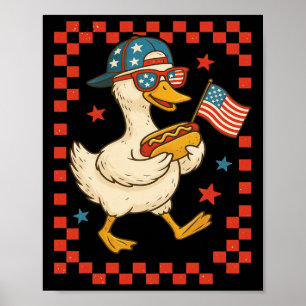 Patriotisk anka med varmkorv och flagga rolig 4:e poster