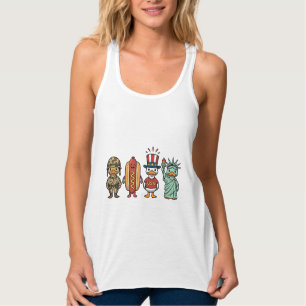 Patriotisk anka och varmkorv Vintage Vector T-shir Linne Med Racerback