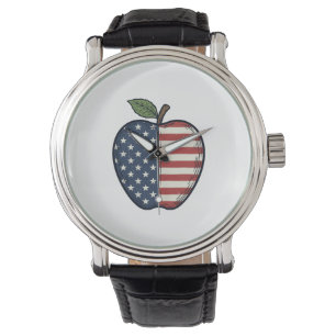 Patriotisk Apple Vintage Gravyr Vektor Design_1 Armbandsur