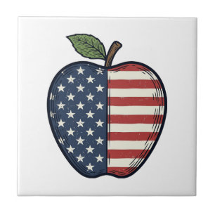 Patriotisk Apple Vintage Gravyr Vektor Design_1 Kakelplatta