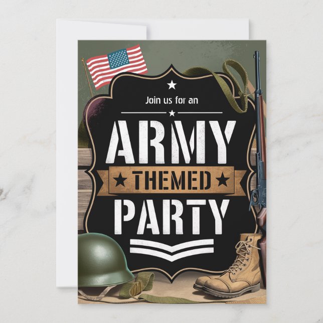Patriotisk armé-inspirerad fest militär firande inbjudningar (Framsida)