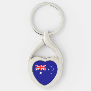 Patriotisk australiensisk flagghänge twisted heart silverfärgad nyckelring