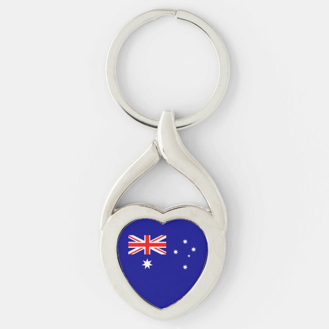 Patriotisk australiensisk flagghänge twisted heart silverfärgad nyckelring (Framsidan)