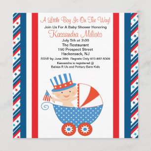 Patriotisk baby i barnvagn Baby Shower-inbjudan Inbjudningar