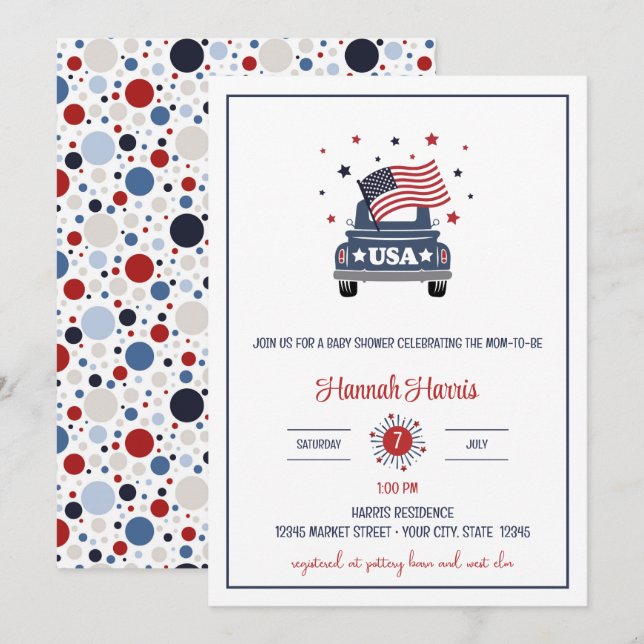 Patriotisk baby shower inbjudan (Fram/baksida)