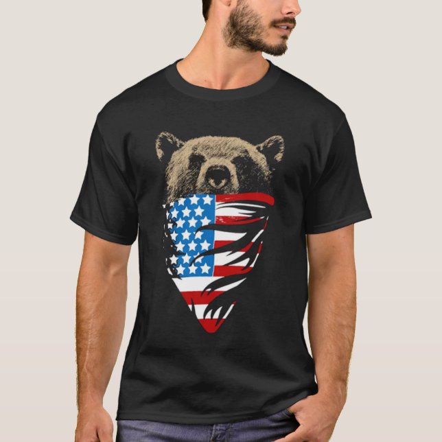 patriotisk bandanna för björn för USA amerikanska T Shirt (Framsida)