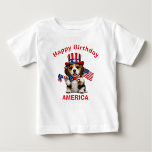 Patriotisk Barn T-Shirt med Beagle Valp (2s)