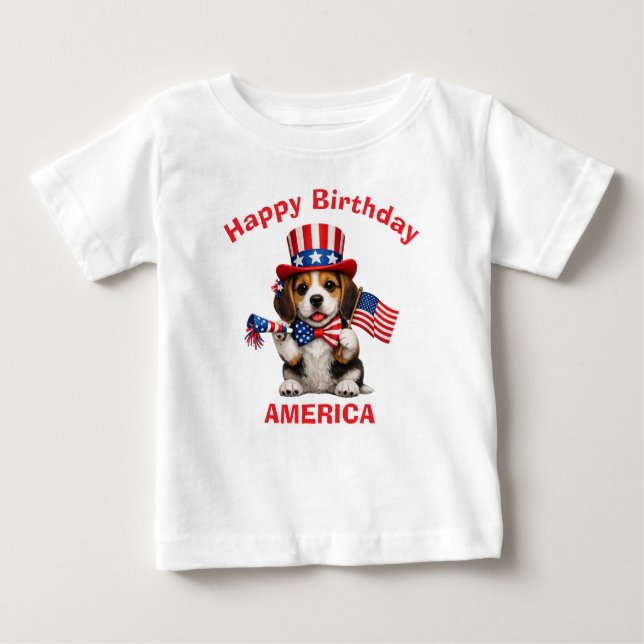 Patriotisk Barn T-Shirt med Beagle Valp (2s) (Framsida)