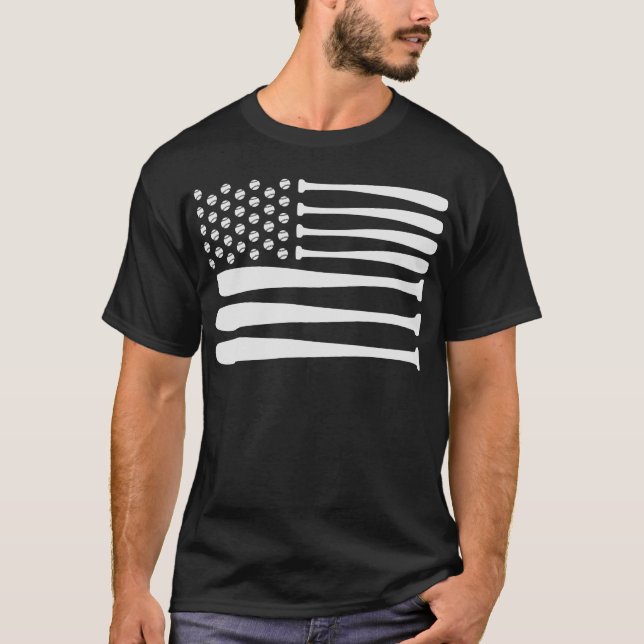 Patriotisk baseballsoftballUSA amerikanska flaggan T Shirt (Framsida)