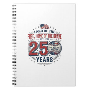Patriotisk baseboll 250 år gammalt tröjd design_ anteckningsbok