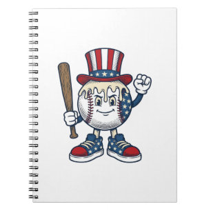 Patriotisk basebollmaskot vinjett gravyr design anteckningsbok