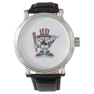 Patriotisk basebollmaskot vinjett gravyr design armbandsur