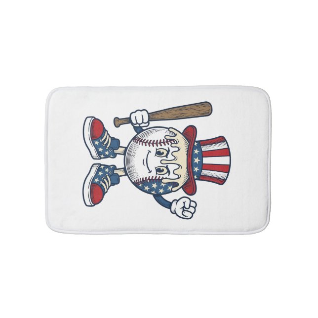 Patriotisk basebollmaskot vinjett gravyr design badrumsmatta (Framsidan)