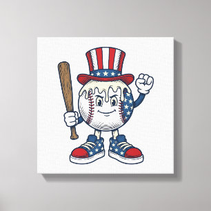 Patriotisk basebollmaskot vinjett gravyr design canvastryck