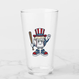 Patriotisk basebollmaskot vinjett gravyr design glaskopp