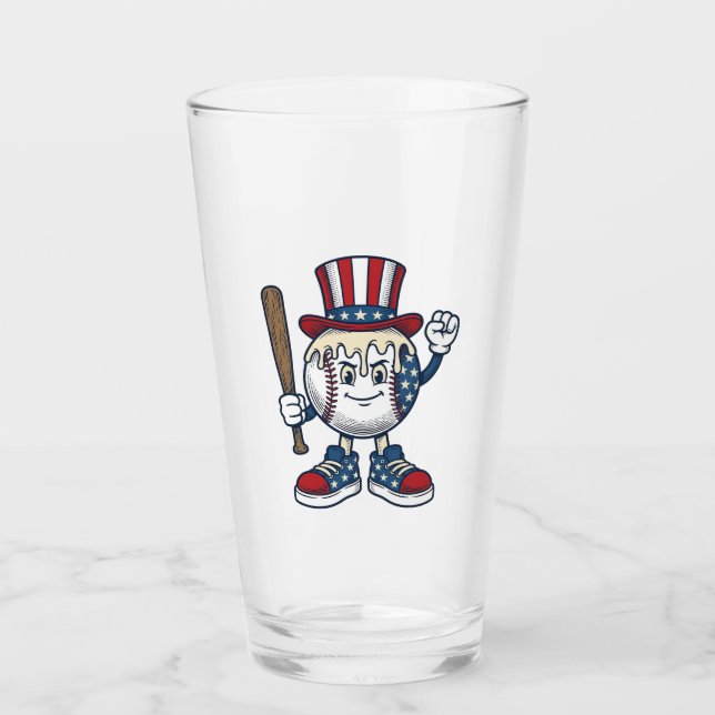 Patriotisk basebollmaskot vinjett gravyr design glaskopp (Framsida)