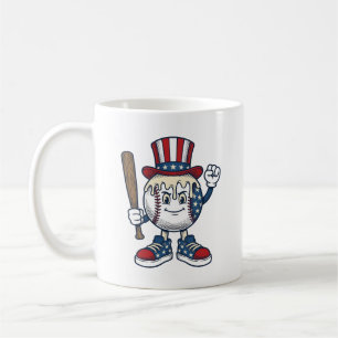 Patriotisk basebollmaskot vinjett gravyr design kaffemugg
