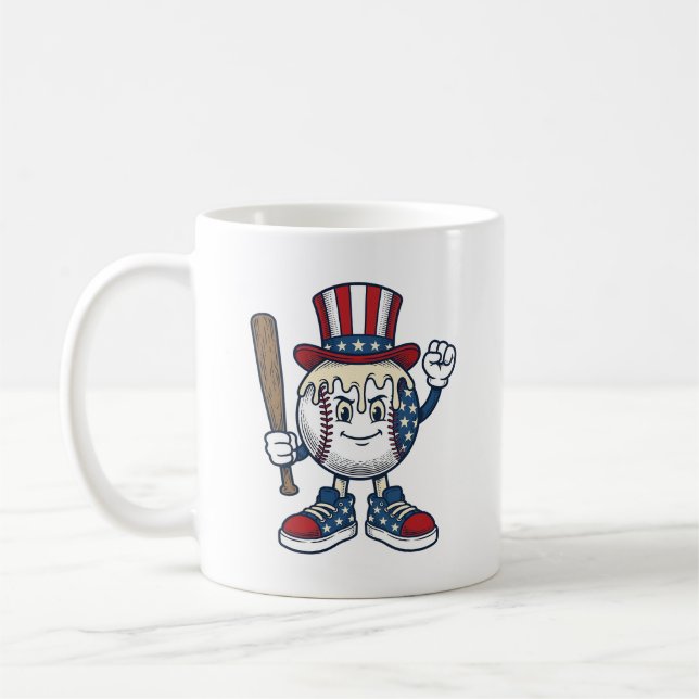 Patriotisk basebollmaskot vinjett gravyr design kaffemugg (Vänster)