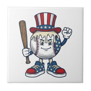 Patriotisk basebollmaskot vinjett gravyr design kakelplatta