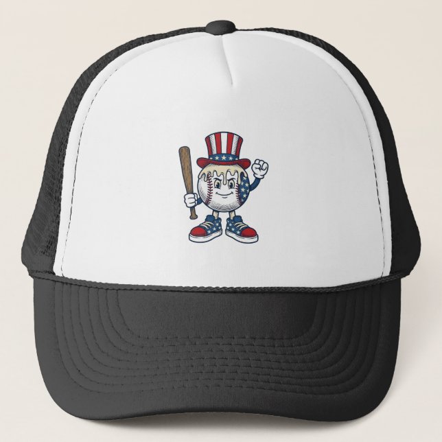 Patriotisk basebollmaskot vinjett gravyr design keps (Framsida)