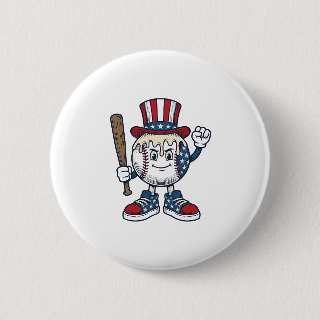 Patriotisk basebollmaskot vinjett gravyr design knapp (Framsida)