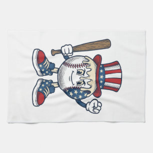 Patriotisk basebollmaskot vinjett gravyr design kökshandduk