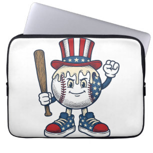 Patriotisk basebollmaskot vinjett gravyr design laptop fodral