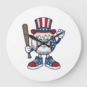 Patriotisk basebollmaskot vinjett gravyr design stor klocka