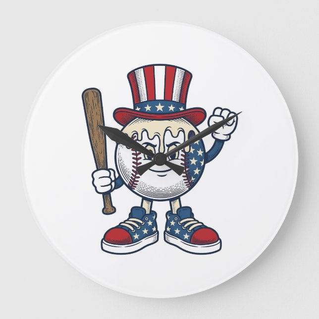Patriotisk basebollmaskot vinjett gravyr design stor klocka (Framsida)