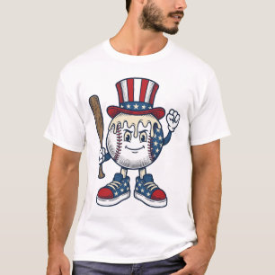 Patriotisk basebollmaskot vinjett gravyr design t shirt