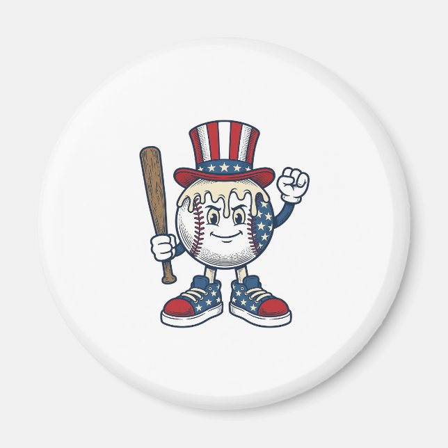 Patriotisk basebollmaskot Vintage gravyrdesign Magnet (Framsidan)