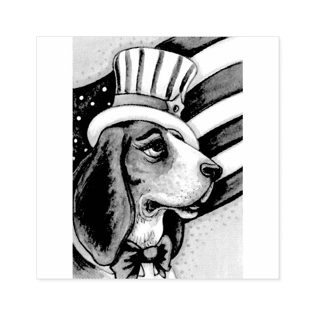 PATRIOTISK BASSET HOUND, HUND GUBBER FRIMÄRKE STÄMPEL (Tryck)