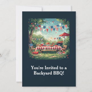 Patriotisk BBQ-scen i trädgården – USA:s självstän Inbjudningar
