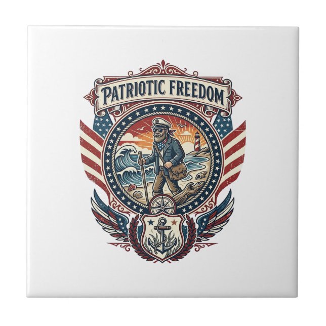 Patriotisk Beachcomber Vector Grafik T-shirt_1 Kakelplatta (Framsidan)
