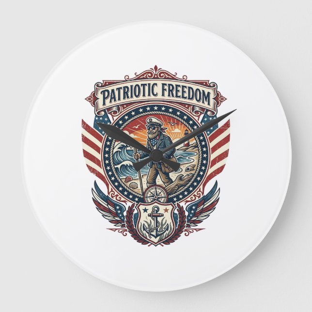Patriotisk Beachcomber Vector Grafik T-shirt_1 Stor Klocka (Framsida)