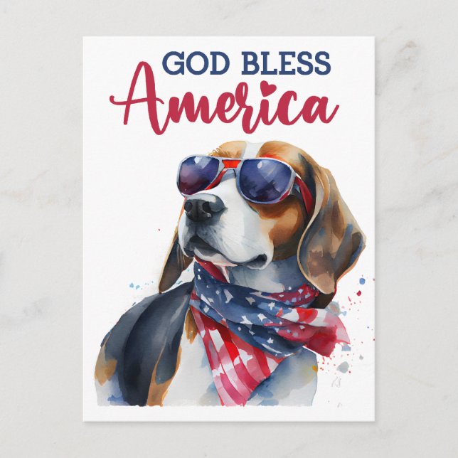 Patriotisk Beagle, Gud välsigne Amerika vykort (Framsida)