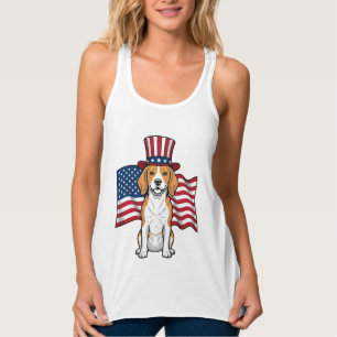 Patriotisk Beagle Hund Flagga Vintage Gravyr Desig Linne Med Racerback