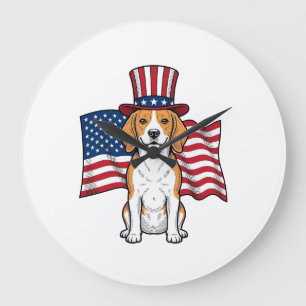 Patriotisk Beagle Hund Flagga Vintage Gravyr Desig Stor Klocka
