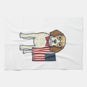Patriotisk Beagle med Flagga Vintage Vektor Art_1 Kökshandduk
